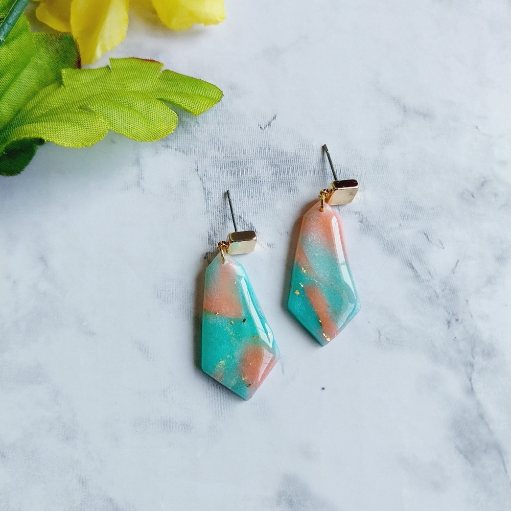 OpalGlaze Quartz Clay Earrings Turquoise Mint and Pin Gold Hand crafted …